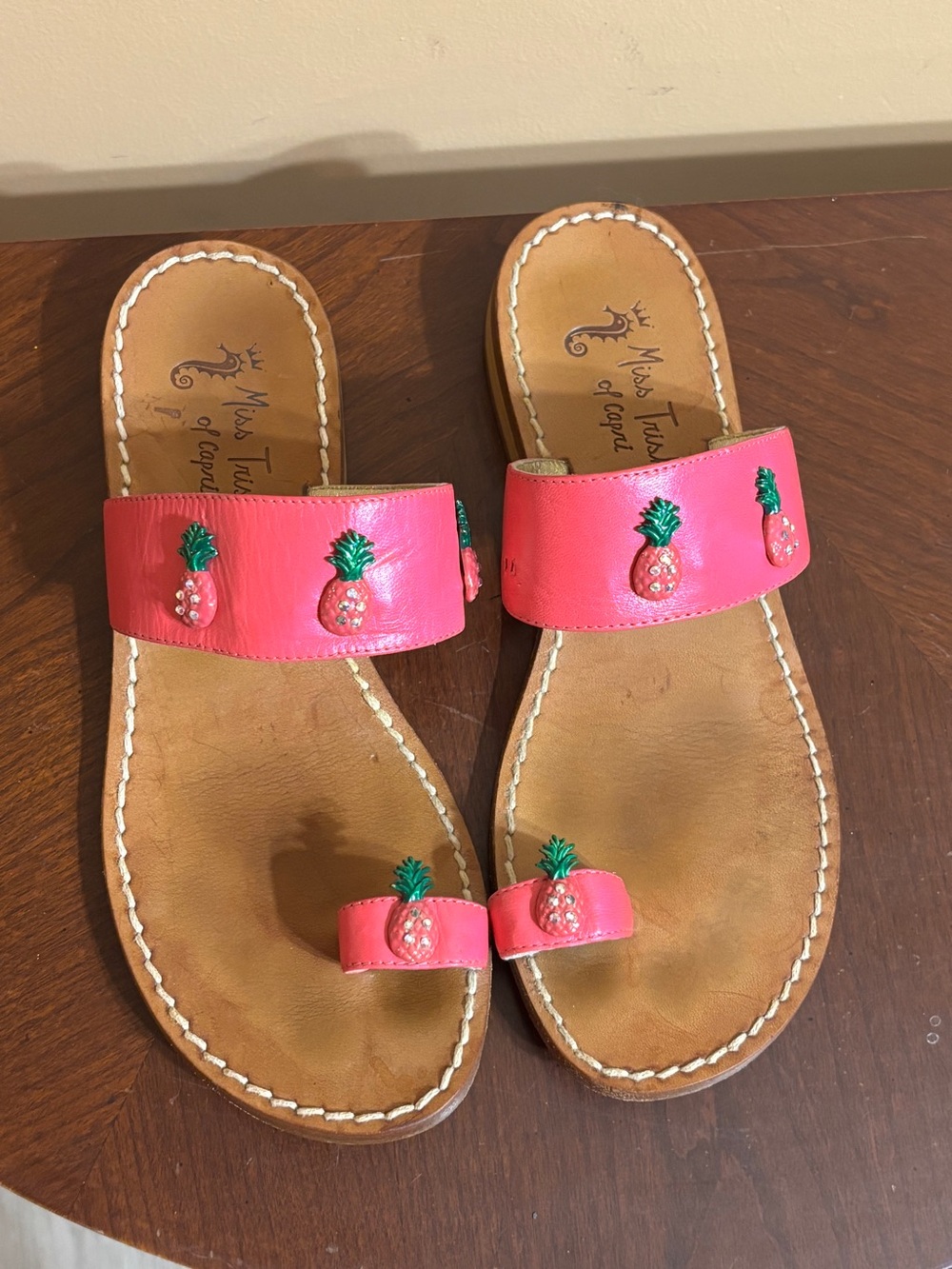 Pink Pineapple Slide Sandals with Toe Loop